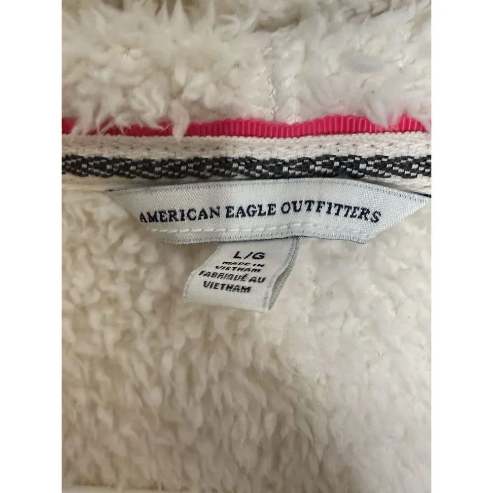 American Eagle Full Zip Cardigan Size L Fair Isle Sherpa Hooded Jacket